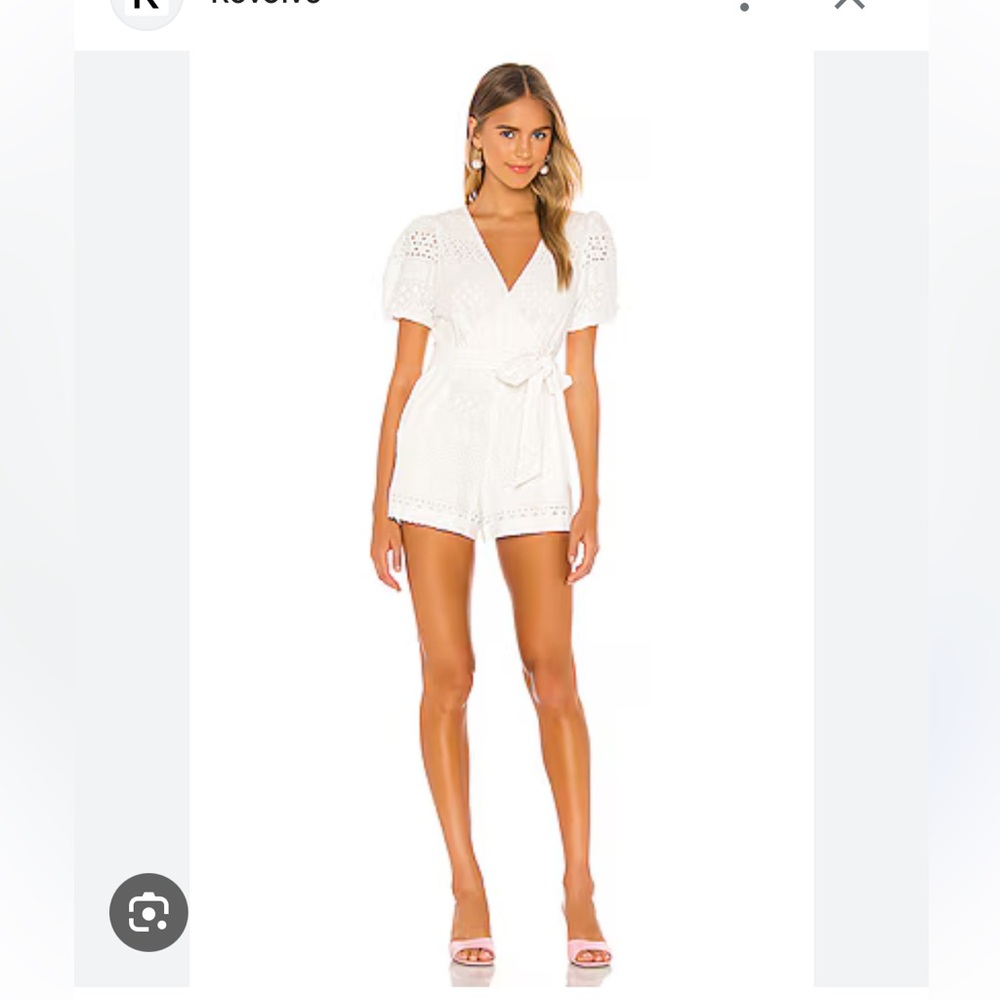 Alice + Olivia Eyelet Puff Sleeve Romper